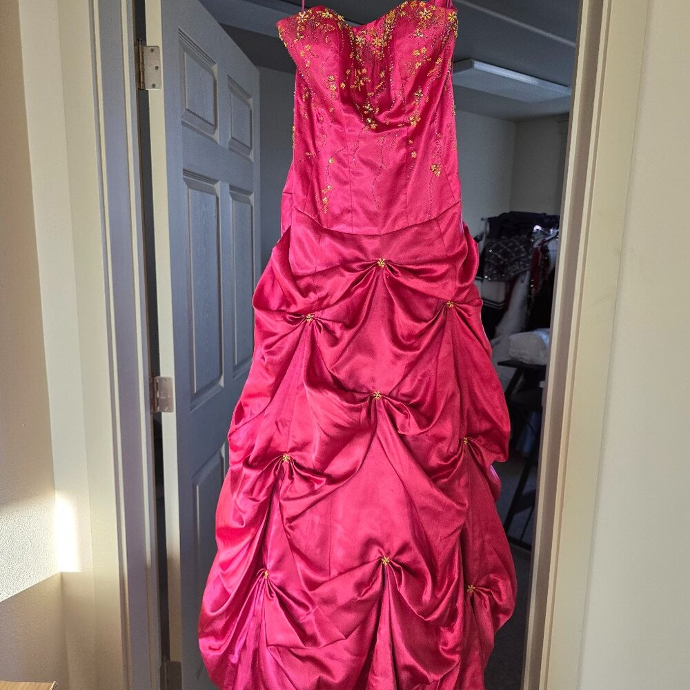 Bella Formals hot pink prom dress